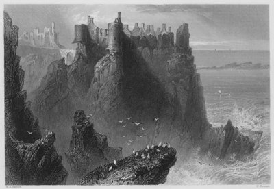 Dunluce Castle (gravyr) av William Henry (after) Bartlett