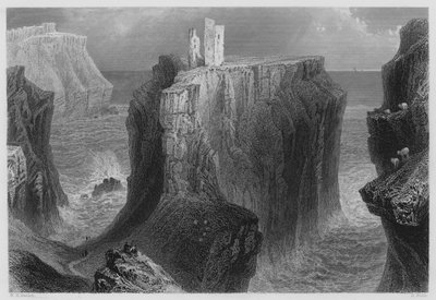 Dunseverick Castle, County Antrim (gravyr) av William Henry (after) Bartlett