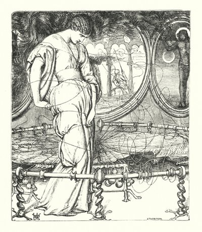 The Lady of Shalott (gravyr) av William Henry (after) Hunt
