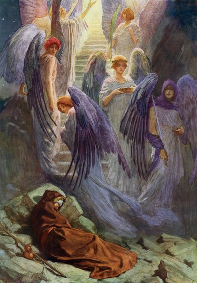Jakobs dröm (färg litho) av William Henry (after) Margetson