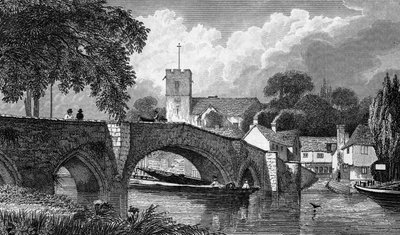 Aylesford Church and Bridge, graverad av B. Winkles, publicerad 1829. av William Henry Bartlett