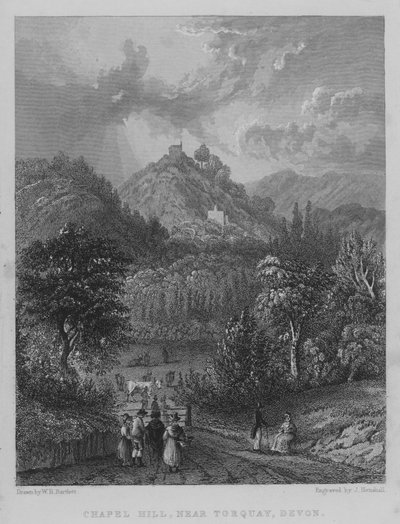 Chapel Hill, nära Torquay, Devon (gravyr) av William Henry Bartlett