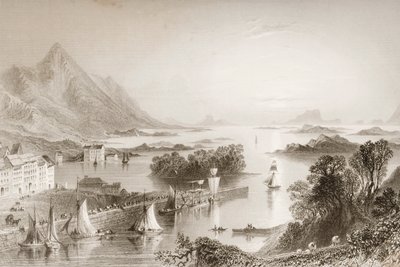Clew Bay sett från Westport, County Mayo, från "Scenery and Antiquities of Ireland" av George Virtue, 1860-talet av William Henry Bartlett