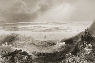 Clifden Castle, Connemara, County Galway, från "Scenery and Antiquities of Ireland" av George Virtue, 1860-talet av William Henry Bartlett