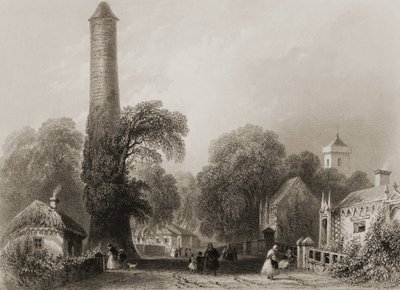 Clondalkin, County Dublin, Irland, från "Scenery and Antiquities of Ireland" av George Virtue, 1860-talet av William Henry Bartlett