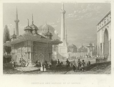 Fontän och torget i St Sophia, Konstantinopel av William Henry Bartlett