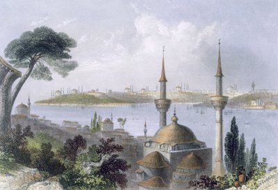 Allmän bild av Konstantinopel från Scutari, ca 1850 (färgad akvatint) av William Henry Bartlett