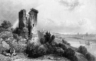 Hadleigh Castle, Essex, graverad av Charles Mottram, 1832 av William Henry Bartlett