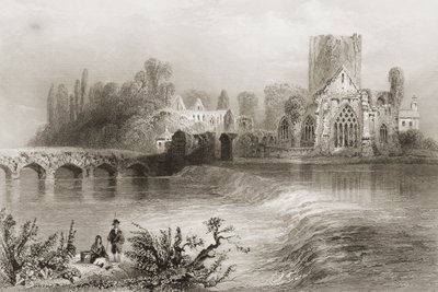 Holycross Abbey, County Tipperary, Irland, från "Scenery and Antiquities of Ireland" av George Virtue, 1860-talet av William Henry Bartlett