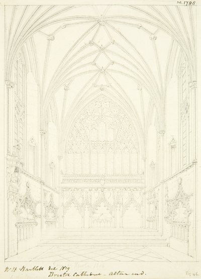 Lady Chapel of Bristol Cathedral ser österut (penna och akvarell på papper) av William Henry Bartlett
