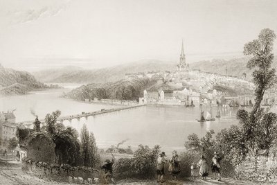 Londonderry, County Londonderry, Nordirland, från "Scenery and Antiquities of Ireland" av George Virtue, 1860-talet av William Henry Bartlett