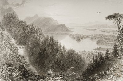 Lower and Turk Lakes, County Killarney, Irland, från "Scenery and Antiquities of Ireland" av George Virtue, 1860-talet av William Henry Bartlett