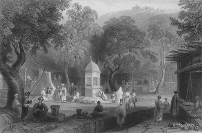 Marknadsscen och fontän, Antiokia av William Henry Bartlett