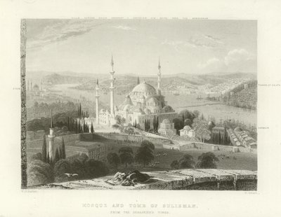 Moskén och graven av Suleiman, Konstantinopel av William Henry Bartlett