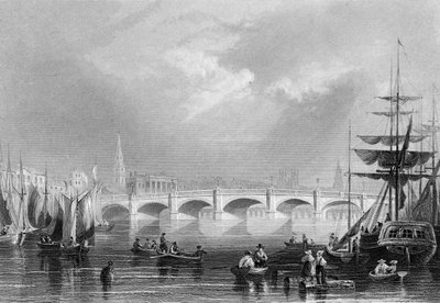 New Bridge och Broomielaw, Glasgow, c.1840 av William Henry Bartlett