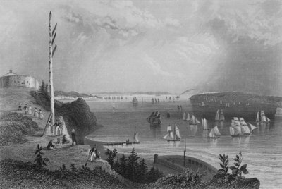 New York Bay, från Telegraph Station (gravyr) av William Henry Bartlett