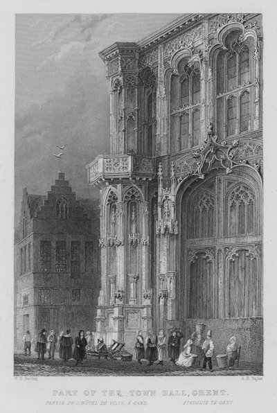 En del av stadshuset, Gent (gravyr) av William Henry Bartlett