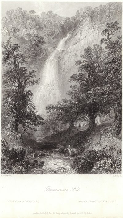 Powerscourt Fall på floden Dargle av William Henry Bartlett