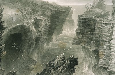 Puffin Hole i Kilkee, County Clare, Irland, från "Scenery and Antiquities in Ireland" av George Virtue, 1860-talet av William Henry Bartlett