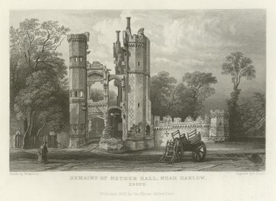 Rester av Nether Hall, nära Harlow, Essex av William Henry Bartlett