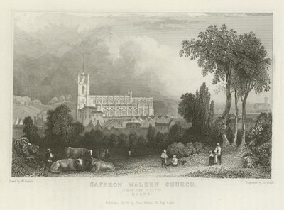 Saffron Walden kyrka, från söder, Essex av William Henry Bartlett