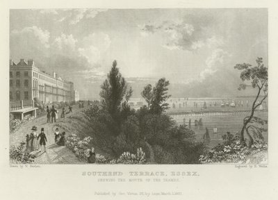 Southend Terrace, Essex, med utsikt över Themsens mynning. av William Henry Bartlett