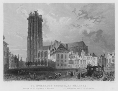 St Rombault Church, i Malines (gravyr) av William Henry Bartlett