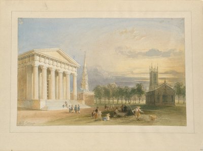 Studie till Bartletts vy över Yale College och Statehouse av William Henry Bartlett