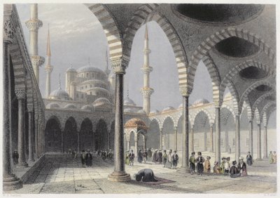 Domstolen i Sultan Achmets moské, Istanbul, graverad av S. Fisher, ca 1850 (akvatint) av William Henry Bartlett