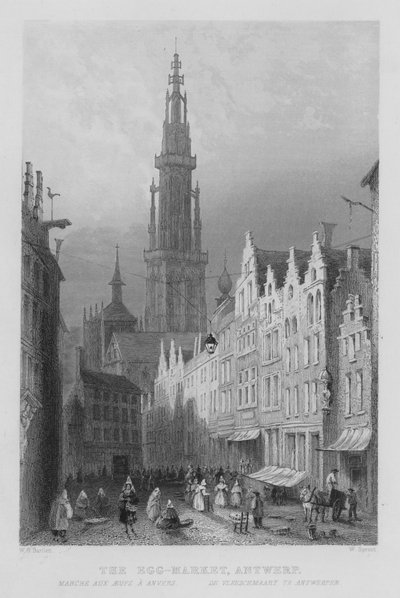 Äggmarknaden, Antwerpen (gravyr) av William Henry Bartlett