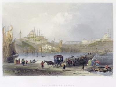 Den flytande bron, Istanbul, graverad av J.C. Bentley, ca 1850 (akvatint) av William Henry Bartlett