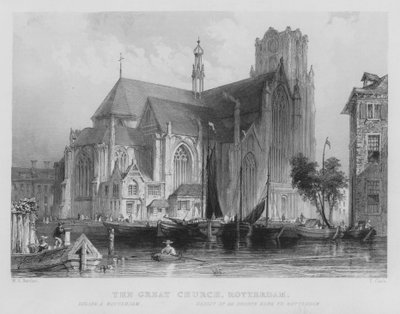 Den stora kyrkan, Rotterdam (gravyr) av William Henry Bartlett