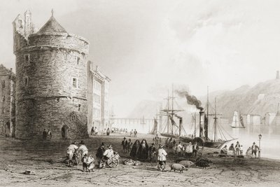 The Quay at Waterford, Irland, från "Scenery and Antiquities of Ireland" av George Virtue, 1860-talet av William Henry Bartlett