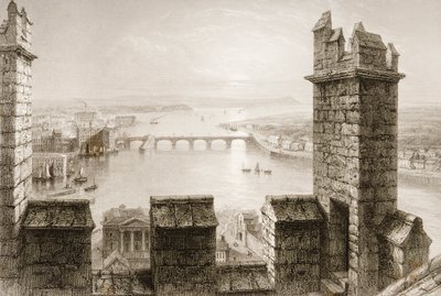 Floden Shannon och Limerick från Cathedral Tower, County Limerick, från "Scenery and Antiquities of Ireland" av George Virtue, 1860-talet av William Henry Bartlett