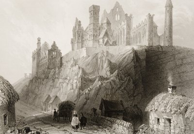 The Rock of Cashel, County Tipperary, Irland, från "Scenery and Antiquities of Ireland" av George Virtue, 1860-talet av William Henry Bartlett
