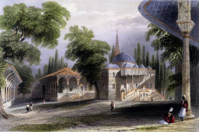 Tredje domstolen i Serai Bownou, 1850 (färgad akvatint) av William Henry Bartlett