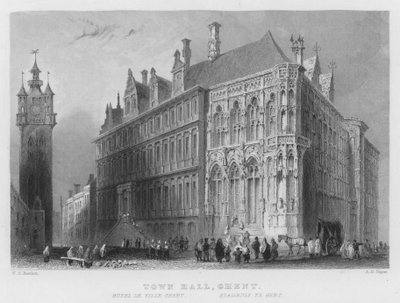 Rådhuset, Gent (gravyr) av William Henry Bartlett