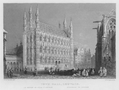 Rådhuset, Louvain (gravyr) av William Henry Bartlett