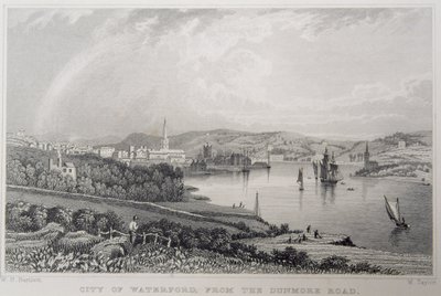 Vy över Waterford från The Dunmore Road, Irland, graverad av W. Taylor av William Henry Bartlett
