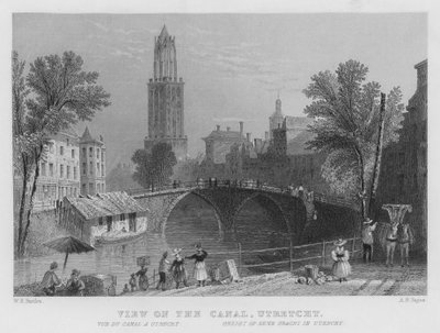 Utsikt över kanalen, Utrecht (gravyr) av William Henry Bartlett
