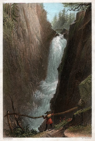 Vattenfall i Aar. (Gravering, ca 1850) av William Henry Bartlett