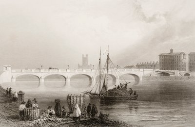 Wellesley Bridge, Limerick, Irland, från "Scenery and Antiquities of Ireland" av George Virtue, 1860-talet av William Henry Bartlett