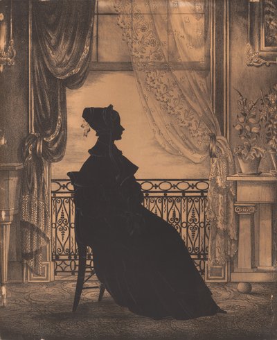 Porträtt av en kvinna framför ett fönster, före 1860. av William Henry Brown