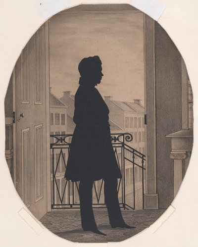 Silhuett av en ung man före ett öppet fönster, vänd åt höger, före 1860. av William Henry Brown
