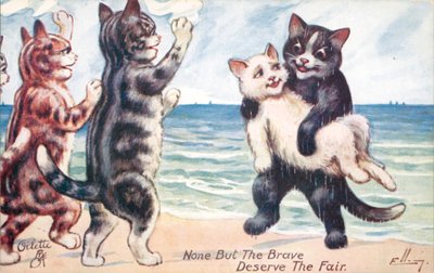 Humoristiskt kattvykort (färglitografi) av William Henry Ellam