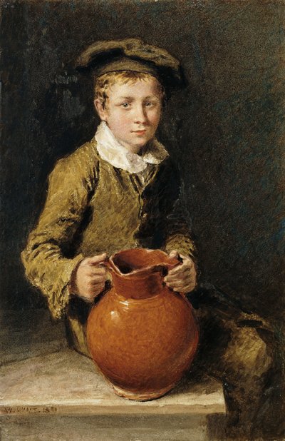 En pojke som sitter på en bänk med en kanna, 1839 av William Henry Hunt