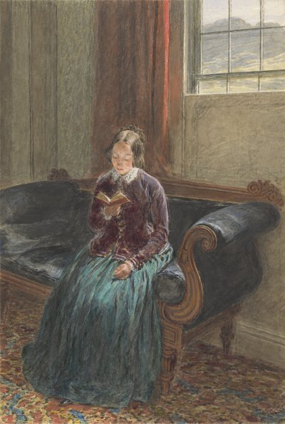 A Lady Reading, kallad Mrs William Hunt, ca 1835 (gouache och wc över grafit på papper) av William Henry Hunt