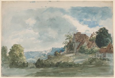 Stugor i ett vidsträckt landskap av William Henry Hunt