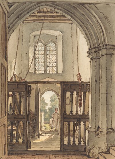 Interiör i klocktornet i Bushey kyrka av William Henry Hunt