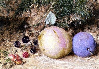 Nypon, björnbär och plommon av William Henry Hunt